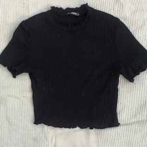 Black Lettuce Trim Mock Neck Top